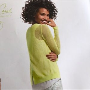 CAbi Split Back Lime Green Sweater Size Large